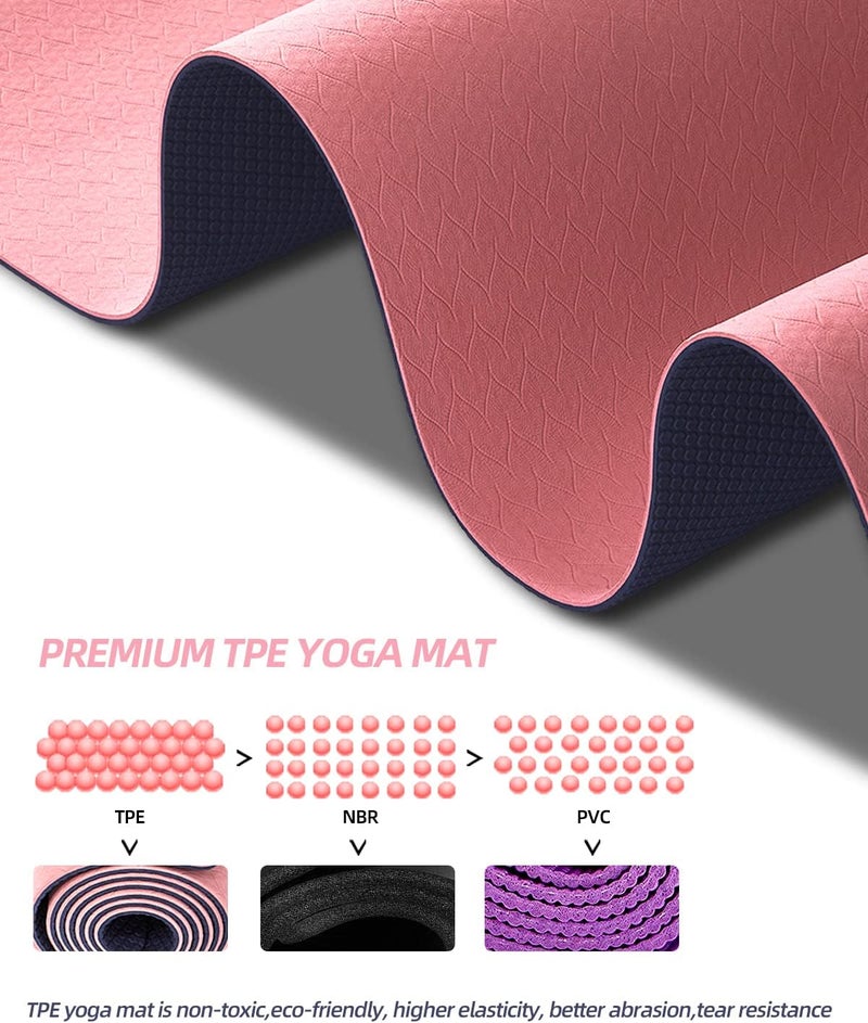COOLMOON Yoga Mat Non Slip, Anti-Tear 1/4 Thick TPE Yoga Mats for Women and Men, 72"x24" Exercise & Fitness Mat with Carrying Strap, Workout Mats for Yoga, Pilates and Floor Exercise - Image 3